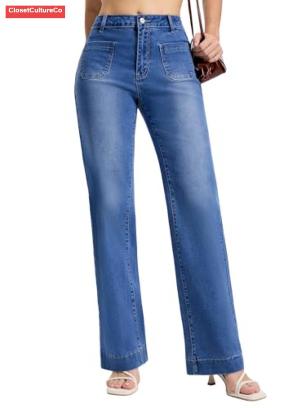 Tall Women's Wide Leg High Waisted Stretch Straight Denim Jeans